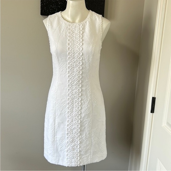 Lilly Pulitzer Women's Visit Mila Jacquard Shift Dress Lace Trim White Sz 2 - Picture 4 of 12